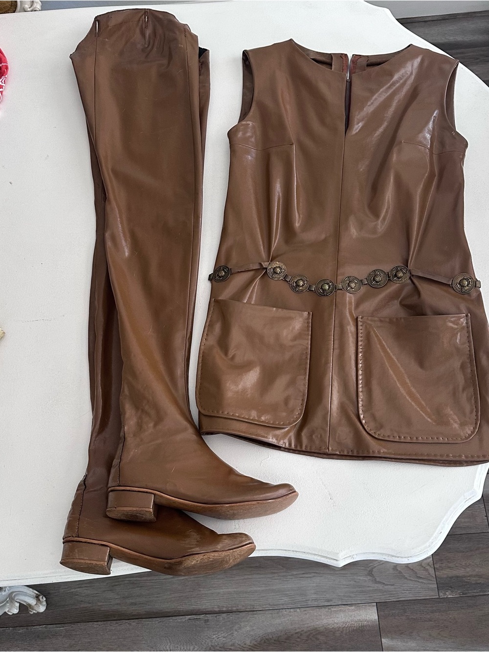 RARE Vintage 1960s Mod Vinyl 2-Piece Set | dress & Thigh-High Stocking Boots